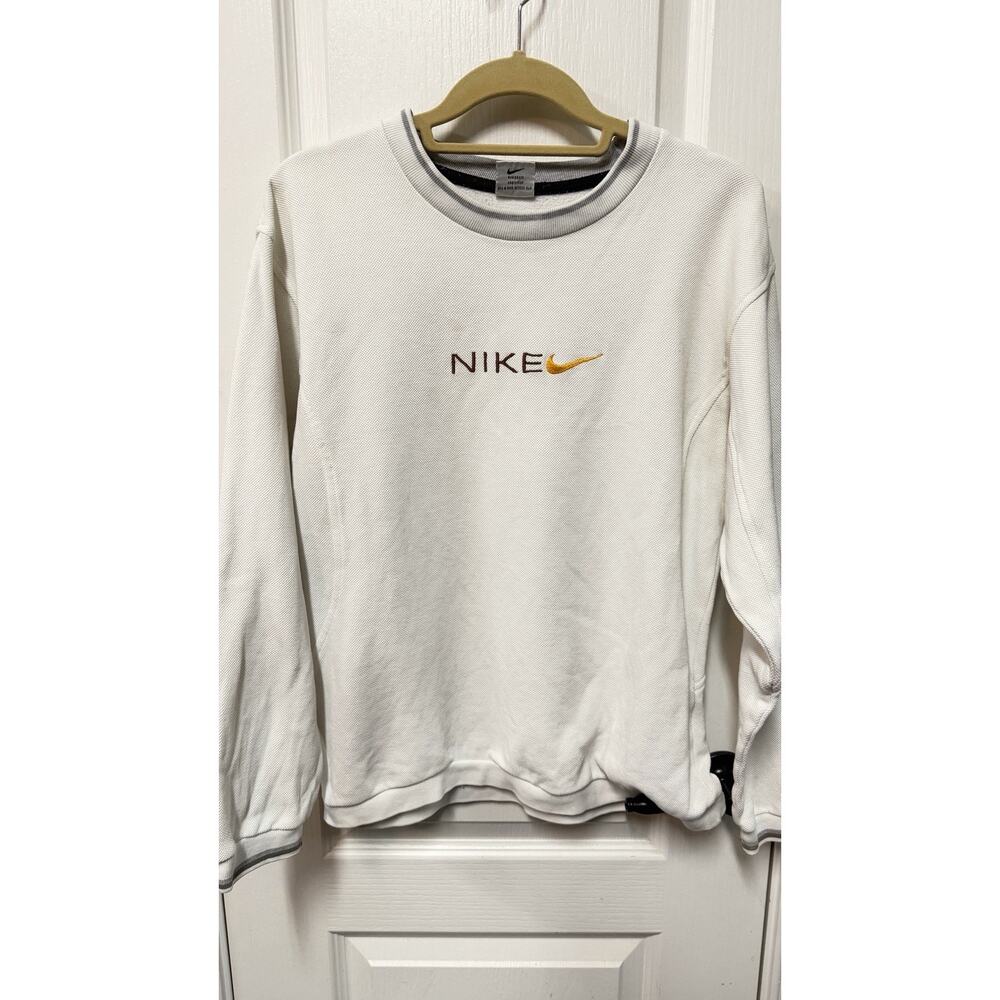 Vintage Nike Jumper Sweater White Embroidered Spell Out Size M Small JFUCL